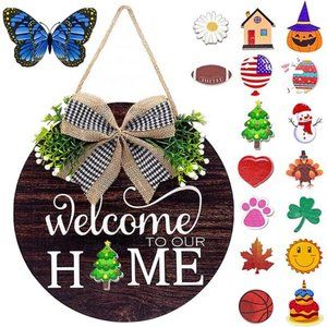 Interchangeable Welcome Sign Wreaths for Front Door - 12Inches